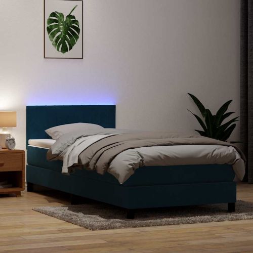 Боксспринг легло с матрак и LED, тъмносиньо, 80x210 cm, кадифе
