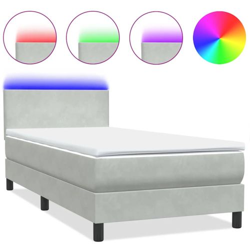 Боксспринг легло с матрак и LED, светлосиво, 80x220 см, кадифе