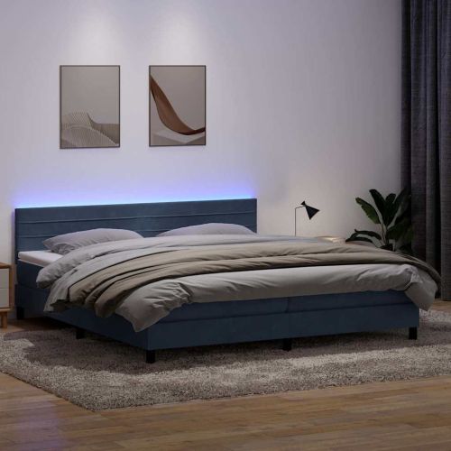 Боксспринг легло с матрак и LED, тъмносиво, 180x210 см, кадифе