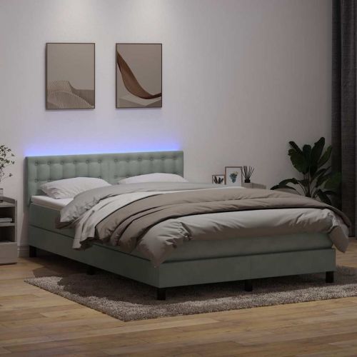Боксспринг легло с матрак и LED, светлосиво, 160x210 см, кадифе