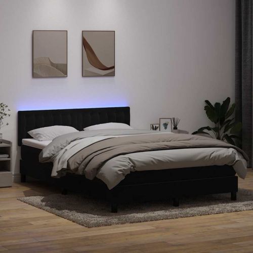 Боксспринг легло с матрак и LED, черно, 160x210 см, кадифе