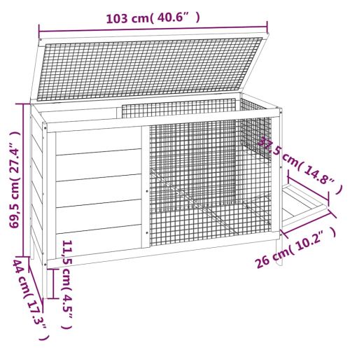 Клетка за зайци сива 103x44x69,5 см борово дърво масив