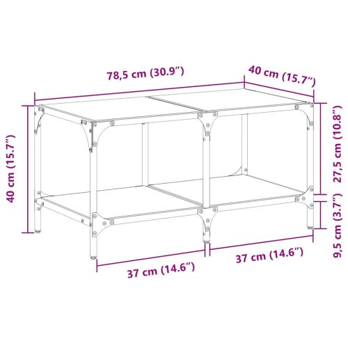 Маса за кафе с прозрачен стъклен плот 78,5x40x40 см стомана