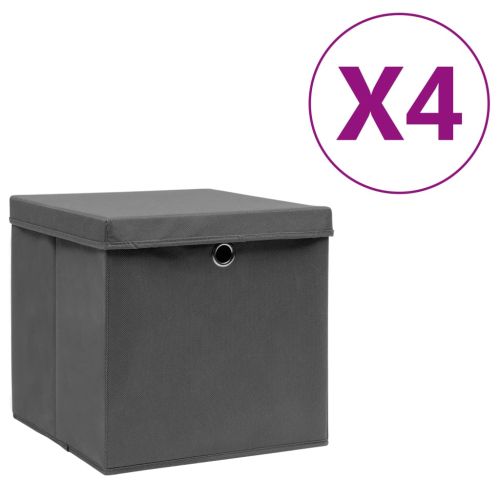Кутии за съхранение с капаци 4 бр 28x28x28 см сиви