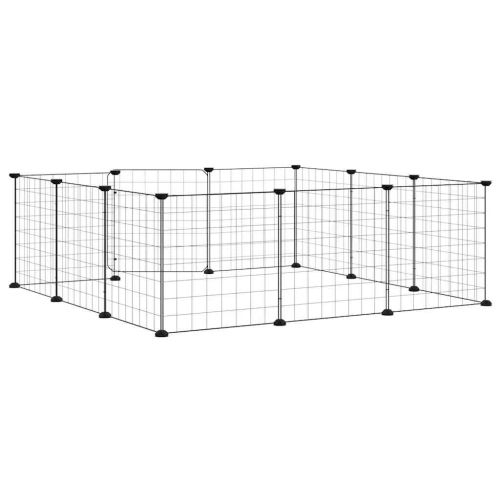 Клетка за домашни любимци с 12 панела и врата, черна, 105x105x35 см, стомана