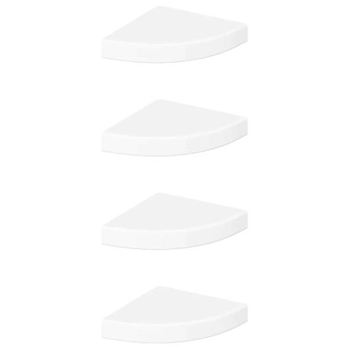 Плаващи ъглови рафтове, 4 бр., бяло, гланц, 25x25x3,8 см, MDF