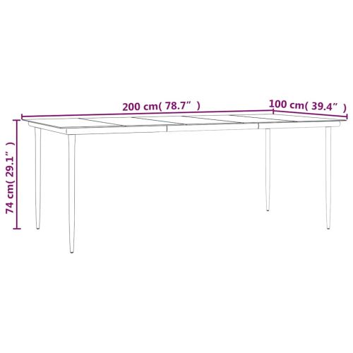 Градинска маса за хранене, черна, 200x100x74 см, стомана и закалено стъкло