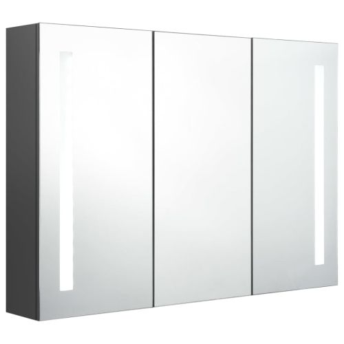 LED шкаф с огледало за баня, 89x14x62 см, сив