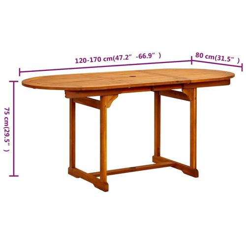 Градинска трапезна маса (120-170)x80x75 cм акациево дърво масив