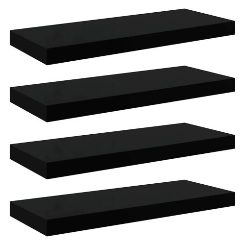 Окачени стенни рафтове, 4 бр, черен гланц, 60x23,5x3,8 см, МДФ