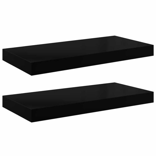 Окачени стенни рафтове, 2 бр, черен гланц, 50x23,5x3,8 см, МДФ