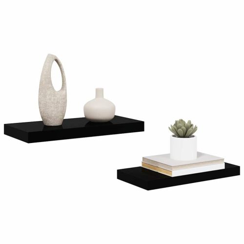 Окачени стенни рафтове, 2 бр, черен гланц, 50x23,5x3,8 см, МДФ