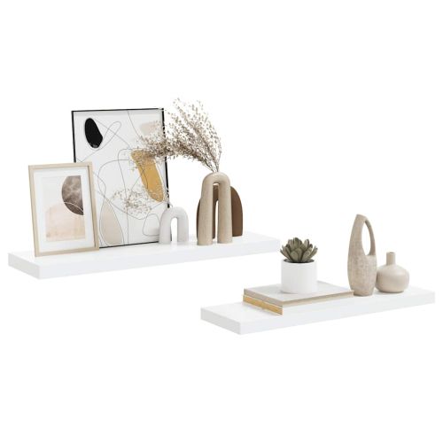 Окачени стенни рафтове, 2 бр, бял гланц, 80x23,5x3,8 см, МДФ