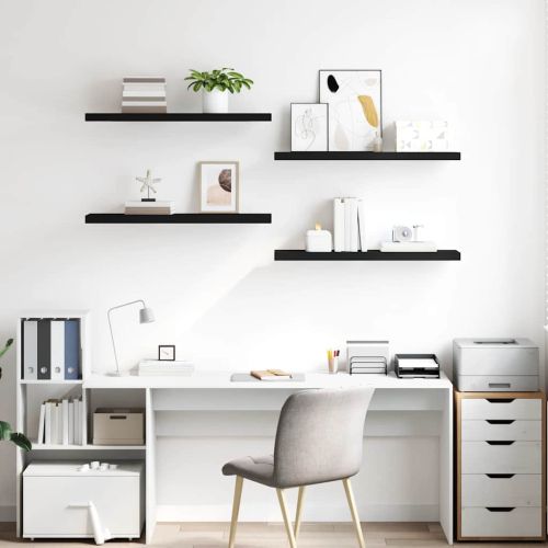 Окачени стенни рафтове, 4 бр, черни, 90x23,5x3,8 см, МДФ