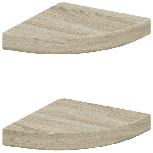 Окачени ъглови рафтове, 2 бр, дъб, 25x25x3,8 см, МДФ
