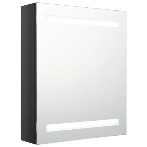 LED шкаф с огледало за баня, сияйно черно, 50x14x60 см