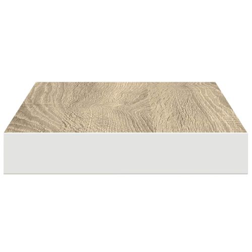 Окачен стенен рафт, дъб и бял, 50x23,5x3,8 см, МДФ