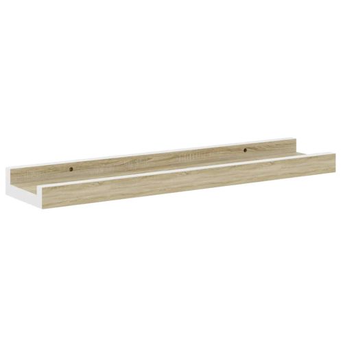Стенни рафтове, 2 бр, бяло и сонома дъб, 40x9x3 см