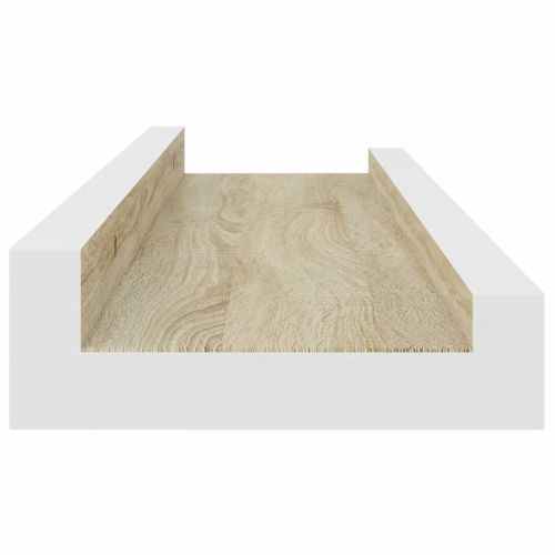 Стенни рафтове, 2 бр, бяло и сонома дъб, 40x9x3 см
