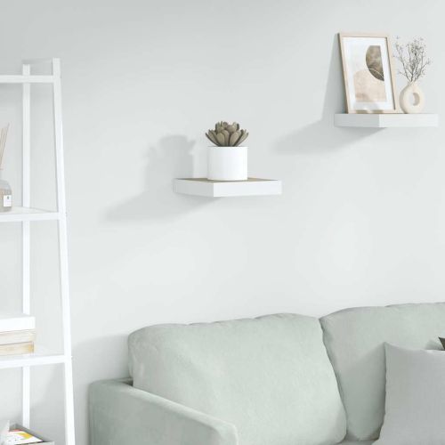Окачен стенен рафт, дъб и бял, 23x23,5x3,8 см, МДФ