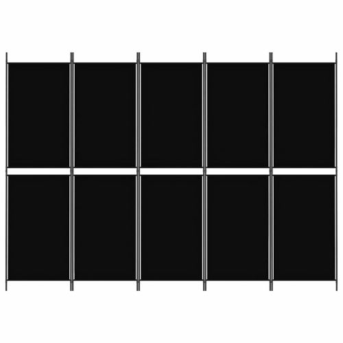 Параван за стая, 5 панела, черен, 250x180 см, текстил