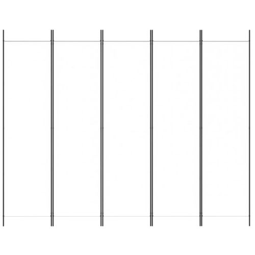 Параван за стая, 5 панела, бял, 250x200 см, текстил