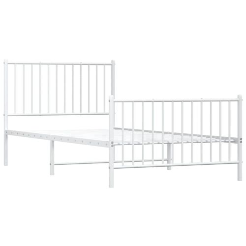 Метална рамка за легло с горна и долна табла, бяла, 100x200 см