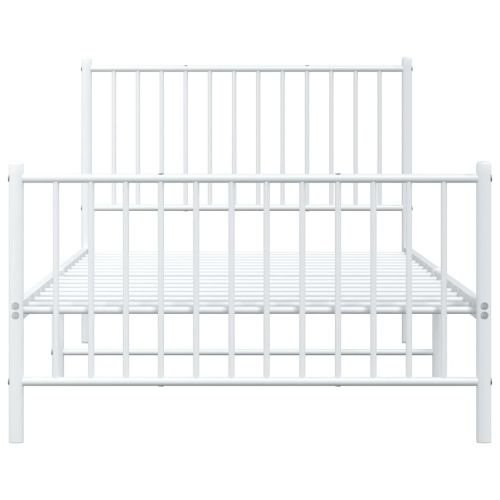 Метална рамка за легло с горна и долна табла, бяла, 100x200 см