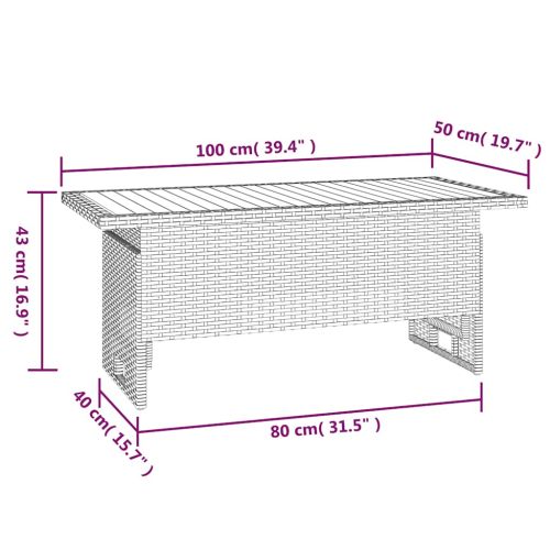 Градинска маса сива 100x50x43/63 см акация масив и полиратан