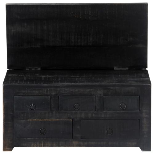 Маса за кафе, черна, 65x65x30 см, мангово дърво масив
