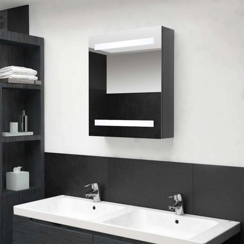 LED шкаф с огледало за баня, сияйно сиво, 50x14x60 см