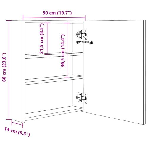 LED шкаф с огледало за баня, сияйно сиво, 50x14x60 см