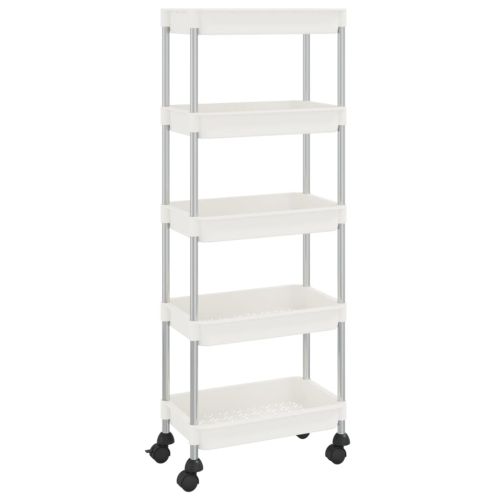 Кухненска количка на 5 нива, бяла, 42x29x128 см, желязо и ABS