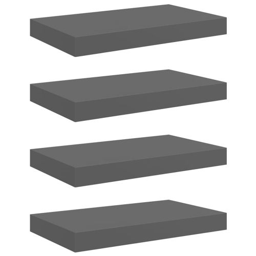Окачени стенни рафтове, 4 бр, сив гланц, 40x23,5x3,8 см, МДФ