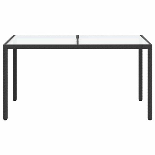 Градинска маса 150x90x75 см закалено стъкло и полиратан черна