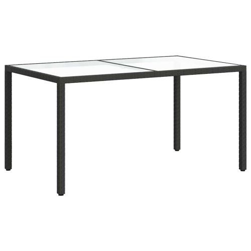 Градинска маса 150x90x75 см закалено стъкло и полиратан черна