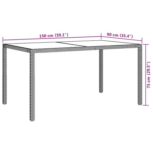 Градинска маса 150x90x75 см закалено стъкло и полиратан черна