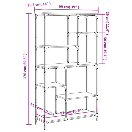 Рафт за книги 10 нива 99 x 35,5 x 176 cm Опушен дъб