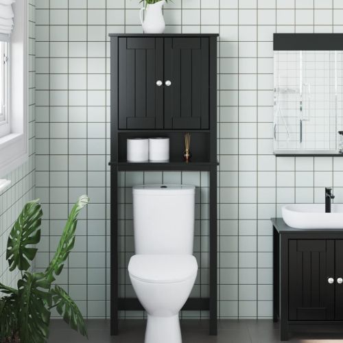 Шкаф над тоалетна чиния BERG черен 60x27x164,5 см масивно дърво