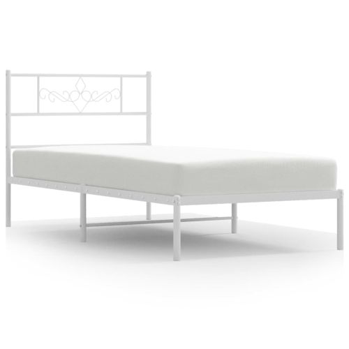 Метална рамка за легло с горна табла, бяла, 107x203 см