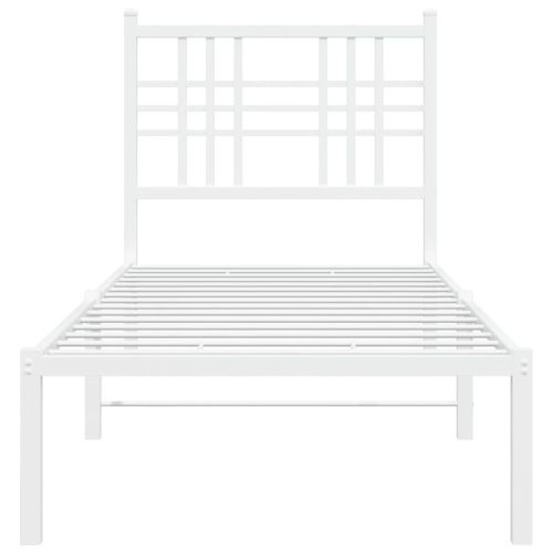 Метална рамка за легло с горна табла, бяла, 80x200 см