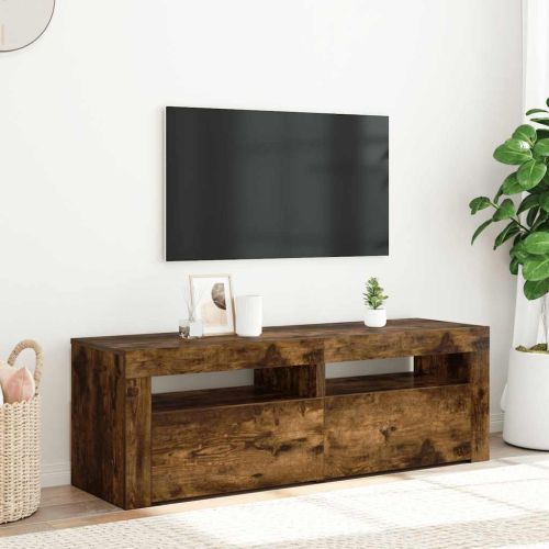 ТВ шкаф с LED осветление, опушен дъб, 120x35x40 см