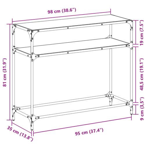 Конзолна маса с черен стъклен плот 98x35x81 см стомана