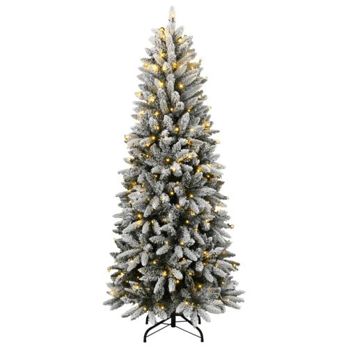 Изкуствена коледна елха, 150 LED и флокиран сняг, 150 см