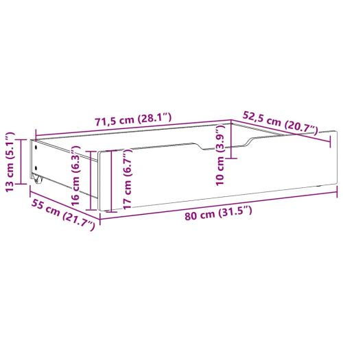 Чекмеджета за под легло с колелца 2 бр 80x55x17 см бор масив
