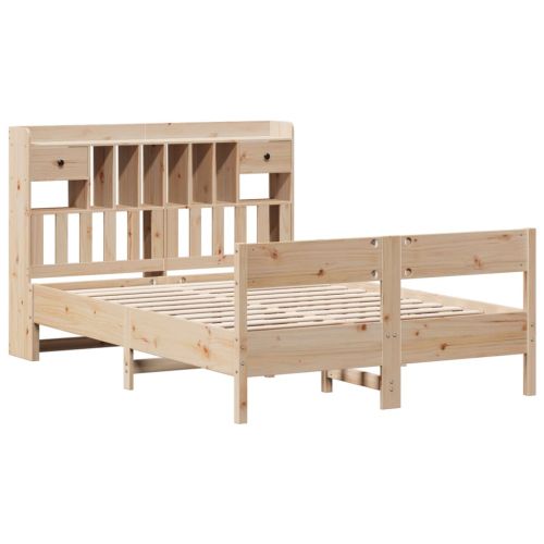Легло с етажерка за книги, без матрак, 135x190 см, бор масив