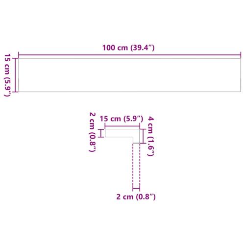 Прозоречни первази, 2 бр, 100x15x2 см, необработен масивен дъб