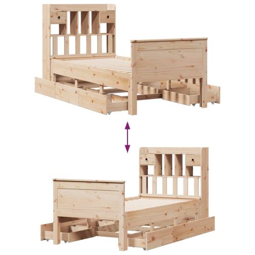 Легло с рафтове за книги, без матрак, 90x190 см, бор масив