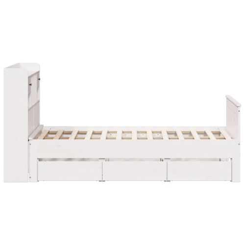 Легло с етажерка за книги, без матрак, 135x190 см, бор масив