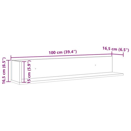 Стенни рафтове 2 бр опушен дъб 100x16,5x16,5 см инженерно дърво